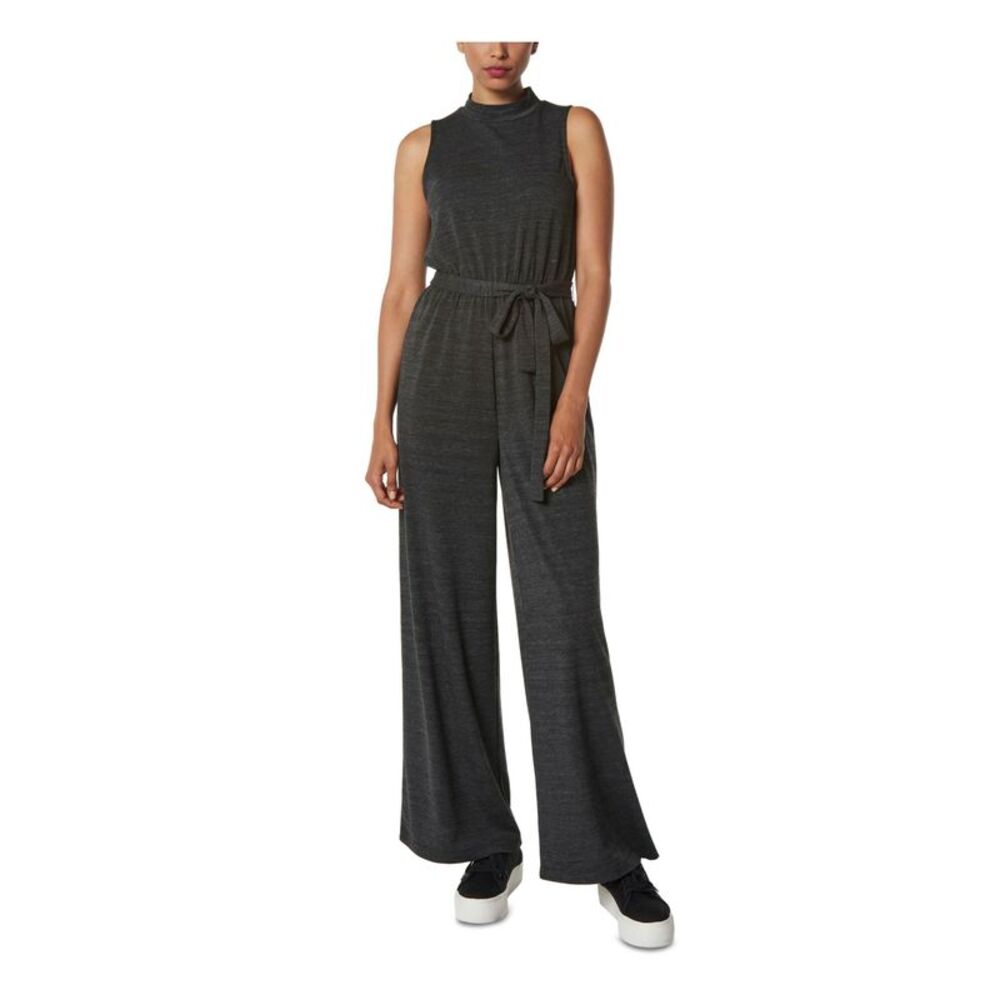 MARC NEW YORK PERFORMANCE Womens Gray Tie Elastic Waist Wide Leg Jumpsuit L